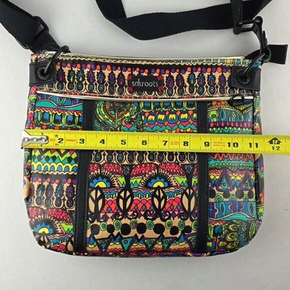 Sakroots Crossbody Medium Bag Coated Canvas Boho Art-To-Wear Multi Color Neon - Picture 14 of 16